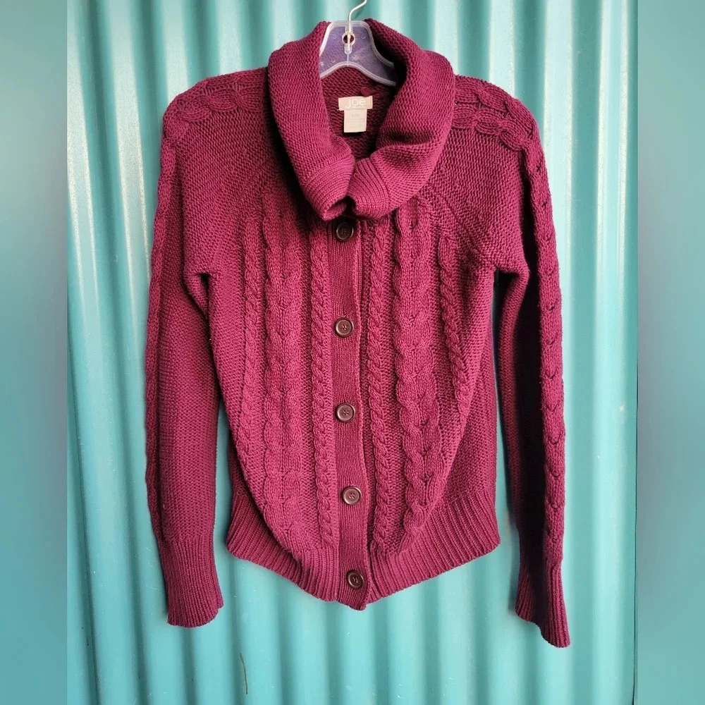 Joe Fresh Burgundy Sweater Long sleeve knit cowl neck buttons Small